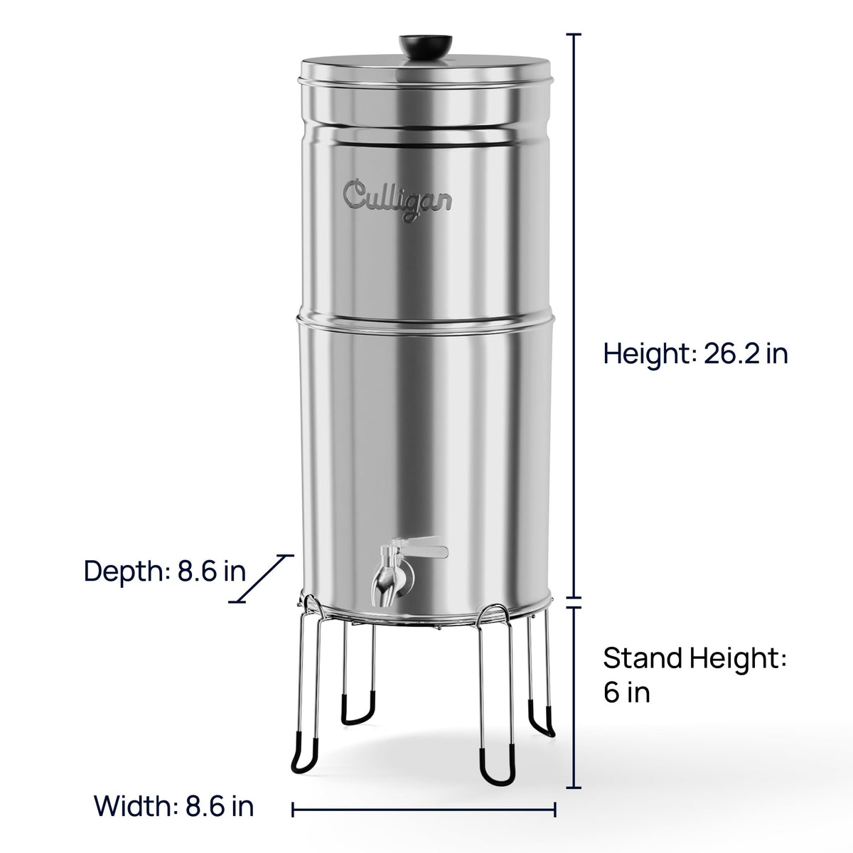 Culligan MaxClear 2.25 Gallon Gravity Water Filter System, Brushed Stainless-Steel Countertop Water Filter NSF/ANSI Certified to Reduce Microplastics, Lead & Total PFAS, with 1 Ceramic Filter