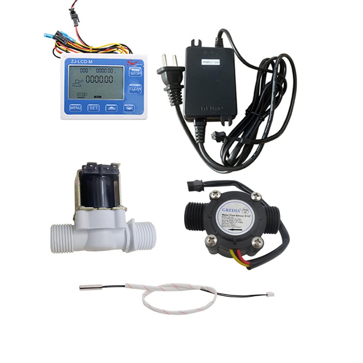 GREDIA Digital LCD Display Quantitative Controller Water Control + 1/2" Hall Effect Flow Sensor Flowmeter + 1/2" Solenoid Valve N/C Normally Closed +24V Power