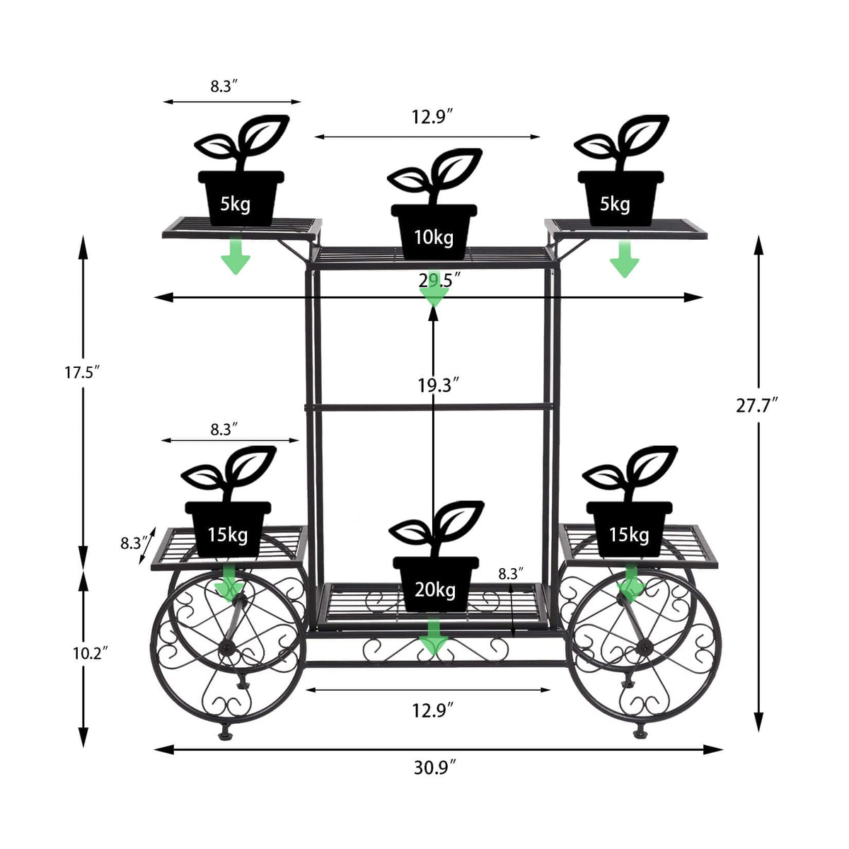 unho Metal Plant Stand Indoor: 6 Tier Garden Cart Flower Planter Pot Holder Parisian Style Wrought Iron Display Shelf Rack Decorating Garden Home Patio Condo Porch