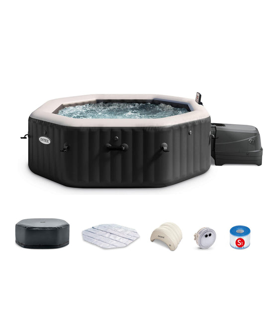 Intex 28461EP 6-Person Onyx Black Octagon Jet & Bubble Deluxe Combo Outdoor Inflatable Portable Hot Tub, Includes Energy Efficient Spa Cover, 83in x 28in