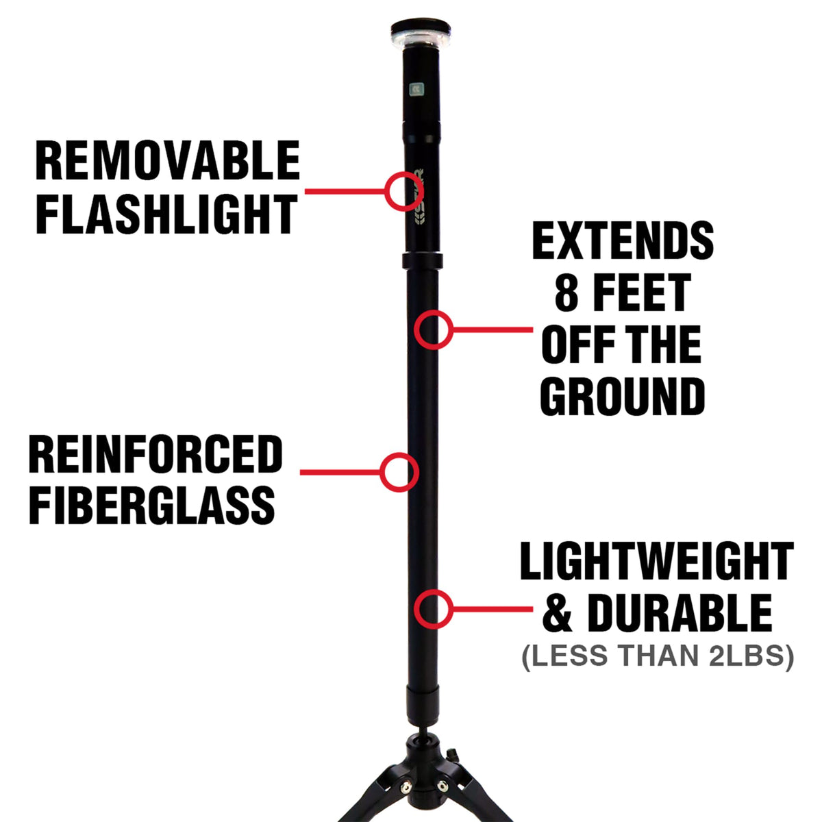 STKR Concepts FLI PRO Telescoping Area Light - 8 Foot extention + Removable Flashlight, Black, (12679)