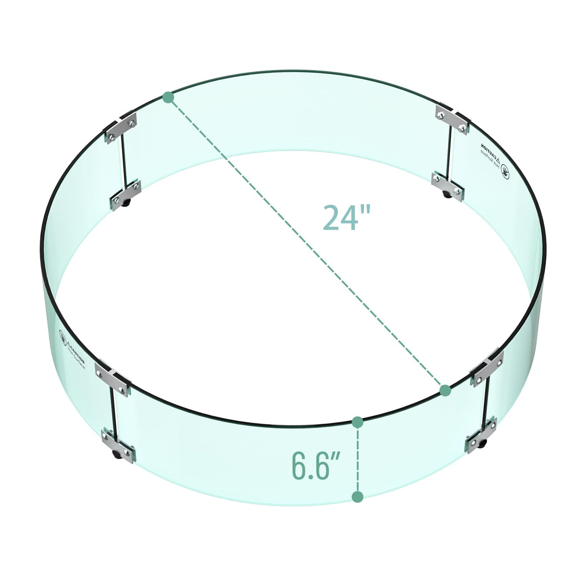 Skyflame 24" Round Fire Pit Glass Wind Guard, Thick & Clear Tempered Glass Flame Shield with Bracket & Feet, Fit for Outdoor Propane/Natural Gas Fire Pit/Table
