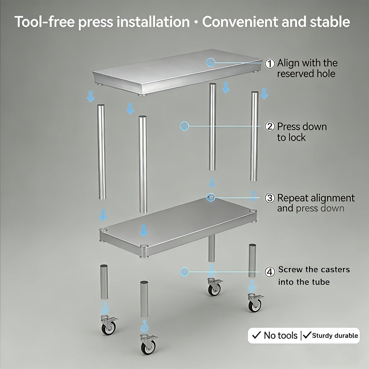 FITHOW Stainless Steel Pulley Workbench with Casters, 20 * 40 inches Commercial Heavy-Duty Workbench and Prep Table with Lower Shelf, Suitable for Restaurant Kitchens, Outdoor barbecues and garages