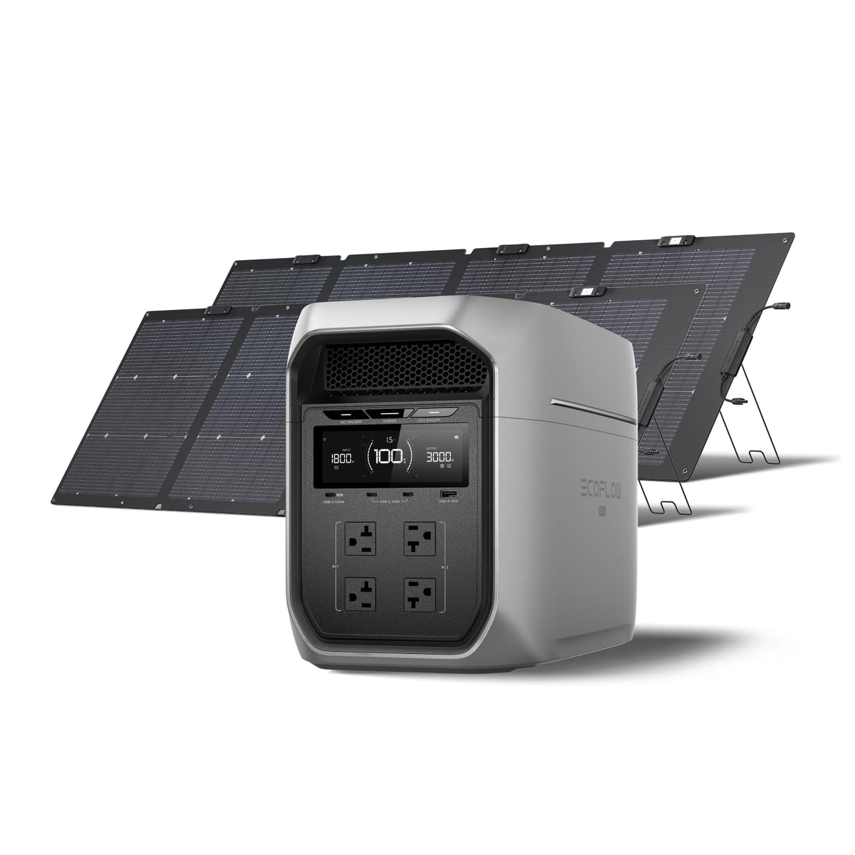 EF ECOFLOW Portable Power Station DELTA 3 MAX Plus with 2X220W Solar Panel, 3000W Max Output, Fast 0–80% Recharge in 64mins, Reliable Home Backup & RV Camping