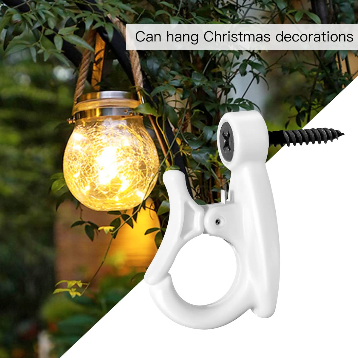 GEZIDEA Light Hanger Hooks,String Light Hooks,Screw-in Hooks for Hanging String Lights and Wire,Plants,Wind Chimes,Plastic,White,20 Pack