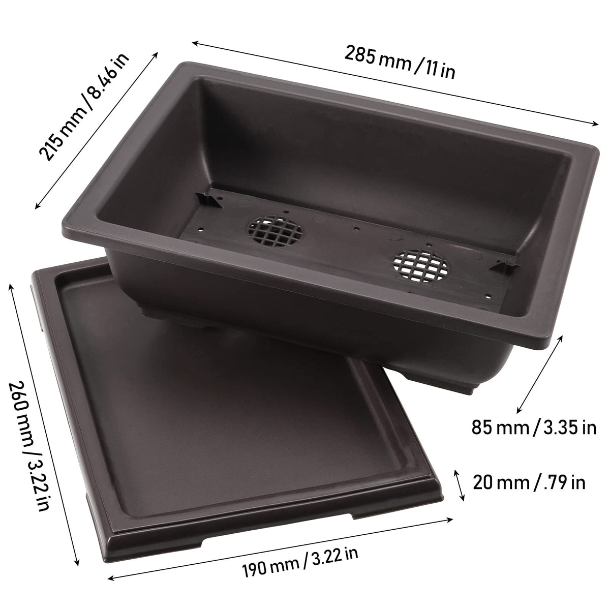 JEUIHAU 4 Pack 11 Inches Plastic Bonsai Training Pots, Bonsai Tree Pot with Humidity Trays, Rectangular Plastic Bonsai Planter for Succulent, Herb, Flower, Potted Plant