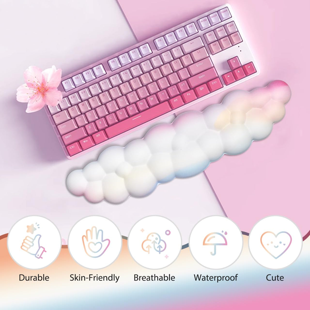 JIKIOU Upgrade Leather Cloud Keyboard Wrist Rest, Cloud Wrist Rest with Non-Slip PU Base, Comfortable Memory Foam Wrist Rest for Computer Laptop Mac Gaming Office and Pain Relief Christmas Wish Gift