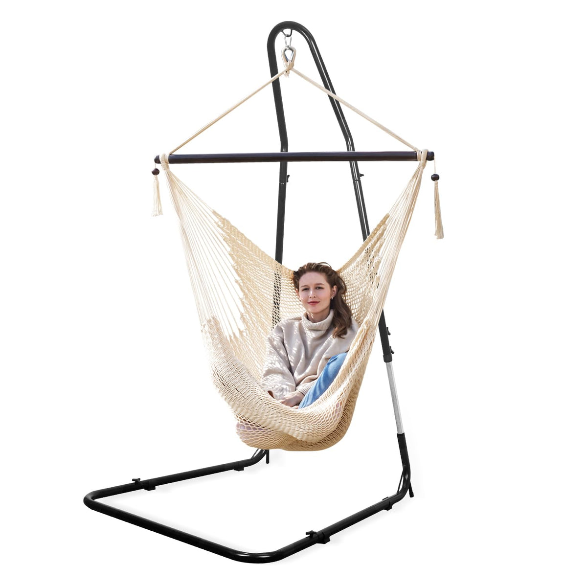 Bathonly Large Hammock Chair with Spreader Bar, Caribbean Hammock Swing Chair with Stand, XL Hammock Chair Outdoor Indoor, 330 LBS Weight Capacity