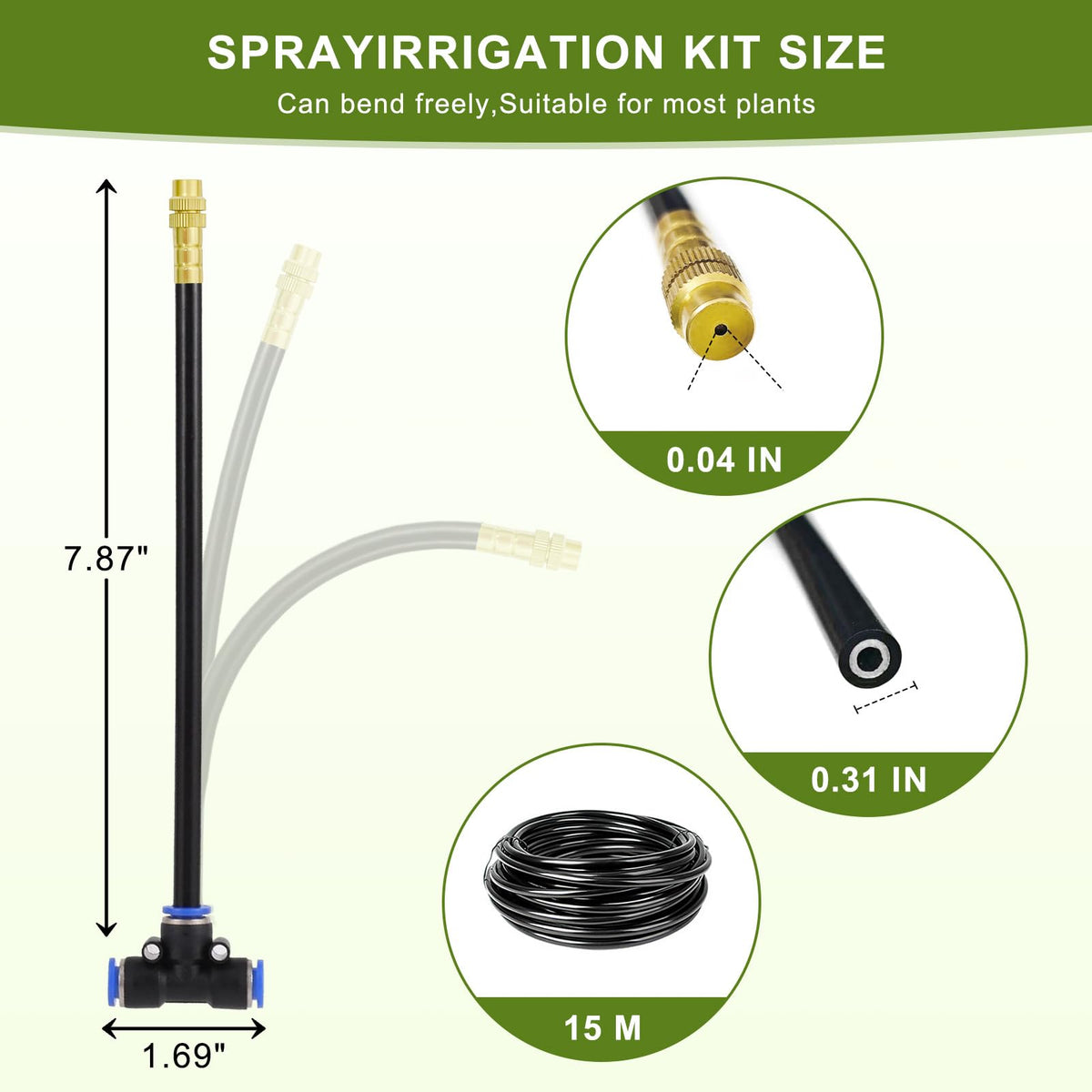Automatic Drip Irrigation Kit - 50FT with Tool-Free Quick Connectors, 15 Copper Atomizing Nozzles & 360° Bendable Spray for Garden, Greenhouse, Lawn, Plants