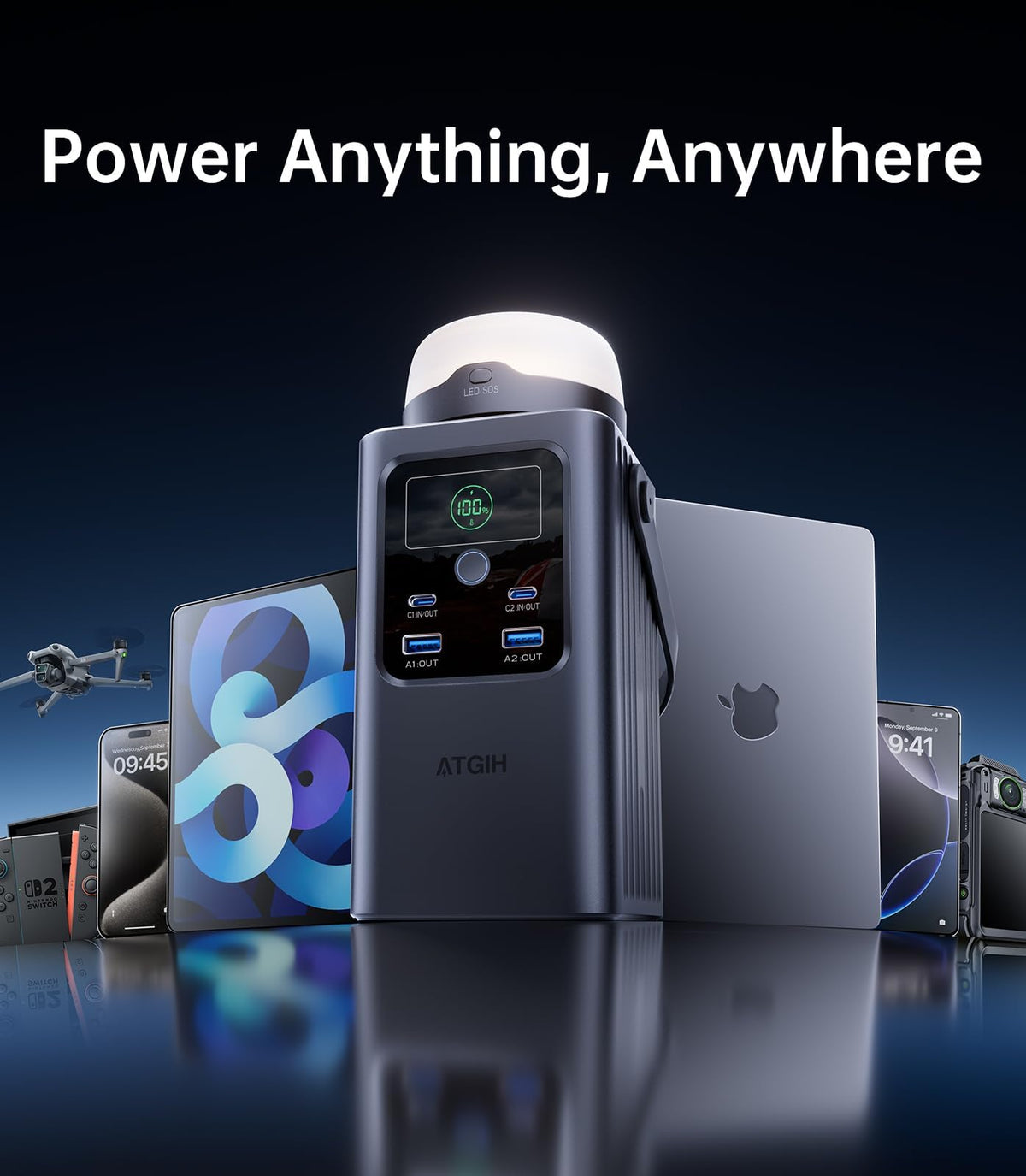 Camping Portable Power Station 198.4 Wh (62000mAh), [Top Safety] 100W Fast Charging Power Bank with LiFePO4 Battery, Small Generator with Detachable Light for Travel Home Backup Outdoor Emergency