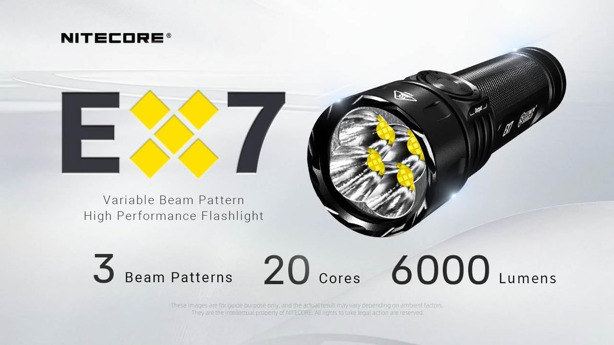 Nitecore EX7 6000 Lumen Rechargeable Multi Beam Pattern Flood/spot LED Flashlight w/EdisonBright Brand Charging Adapter