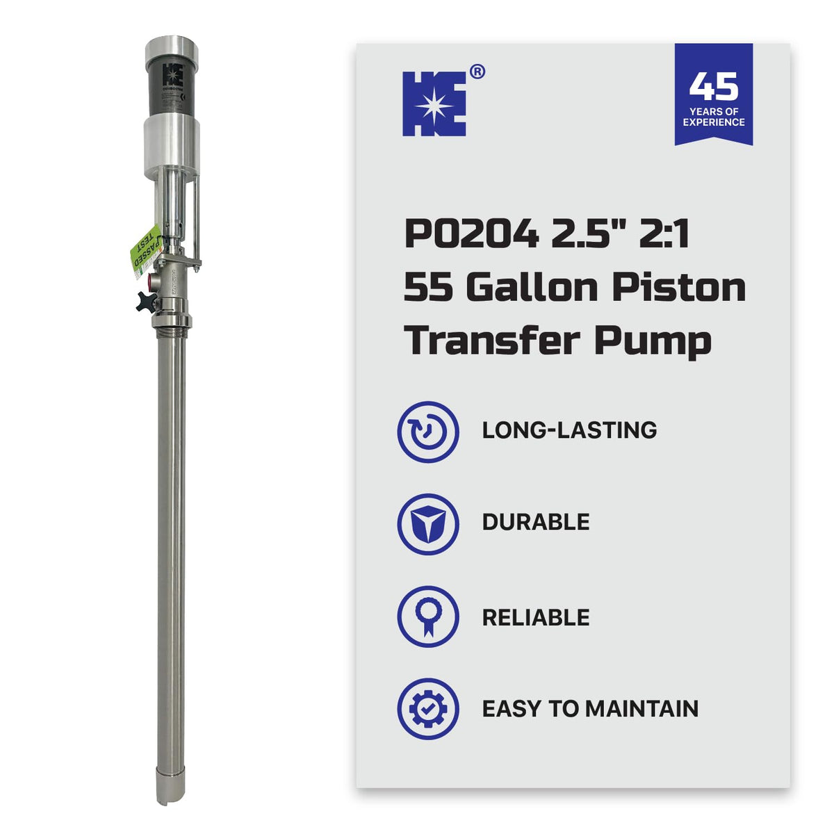 COSMOSTAR 2.5" 2:1 Air Operated Pneumatic Piston Pump for 55 Gallon Drum Teflon Packing Oil Chemical Transfer Pumps 4.0GPM/15LPM, High Fluid Pressure 240 Psi