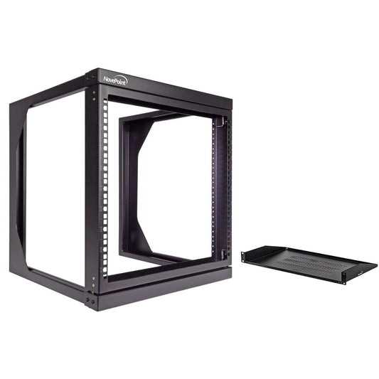 NavePoint 9U Open Frame Server Rack for 19" Network Equiment & 1U Cantilever Vented Server Shelf for 19-inch Equipment - 10-inch 250mm Deep