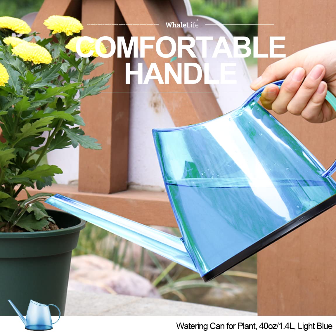 WhaleLife Indoor Watering Can for House Bonsai Plants (1.4L, Light Blue)