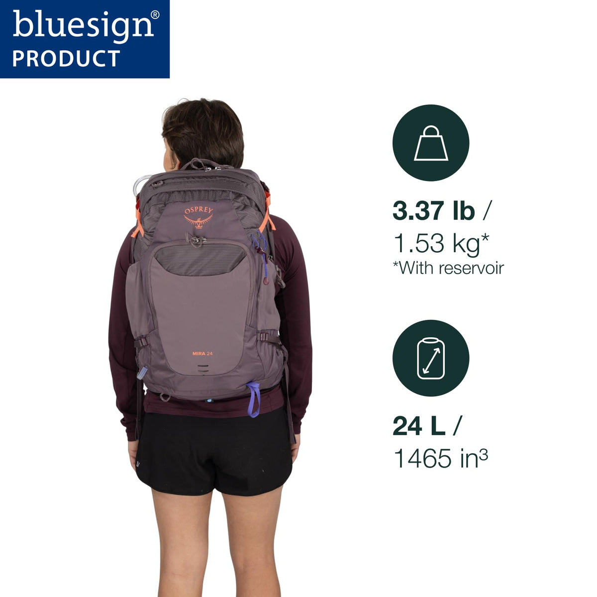 Osprey Mira 24L Women's Hiking Backpack with Hydraulics Reservoir - Hydration Pack with Water Bladder, Graphite Purple