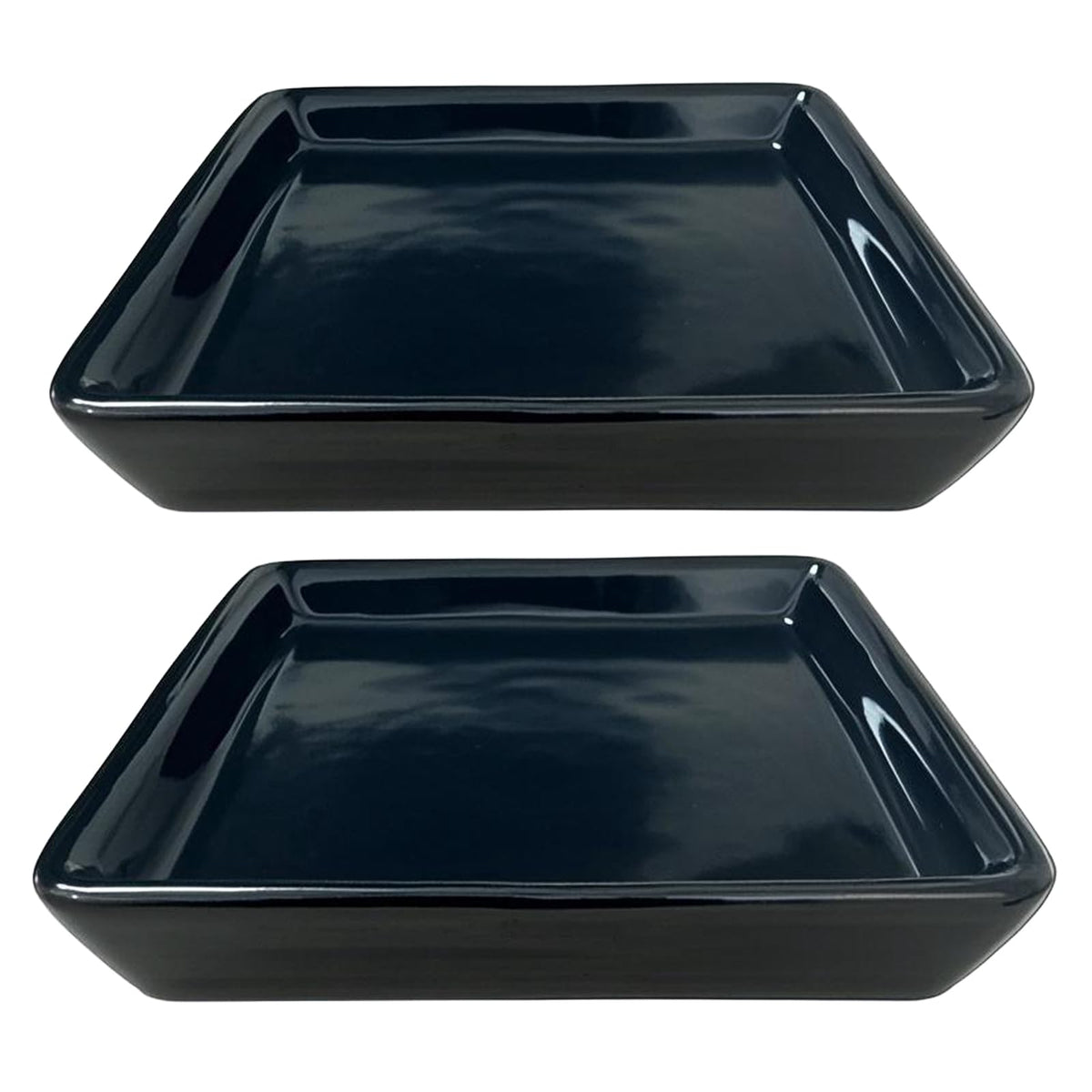Square Plant Saucer 6 Inch 2 Pack，Plant Trays for Pots, Black Ceramic Plant Saucers for Indoors Outdoors, Plant Drip Tray 4 6 8 10 12 14 Inch