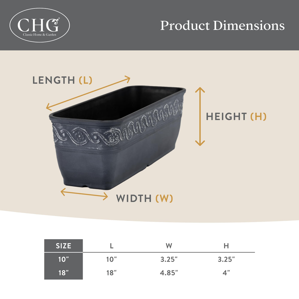 Classic Home and Garden Corinthian Rectangular Planter Box w/Drain Plug - Long Planter for Window Sills & More - Window Box Planters for Herbs & Flowers (18” Oil Rubbed Bronze)
