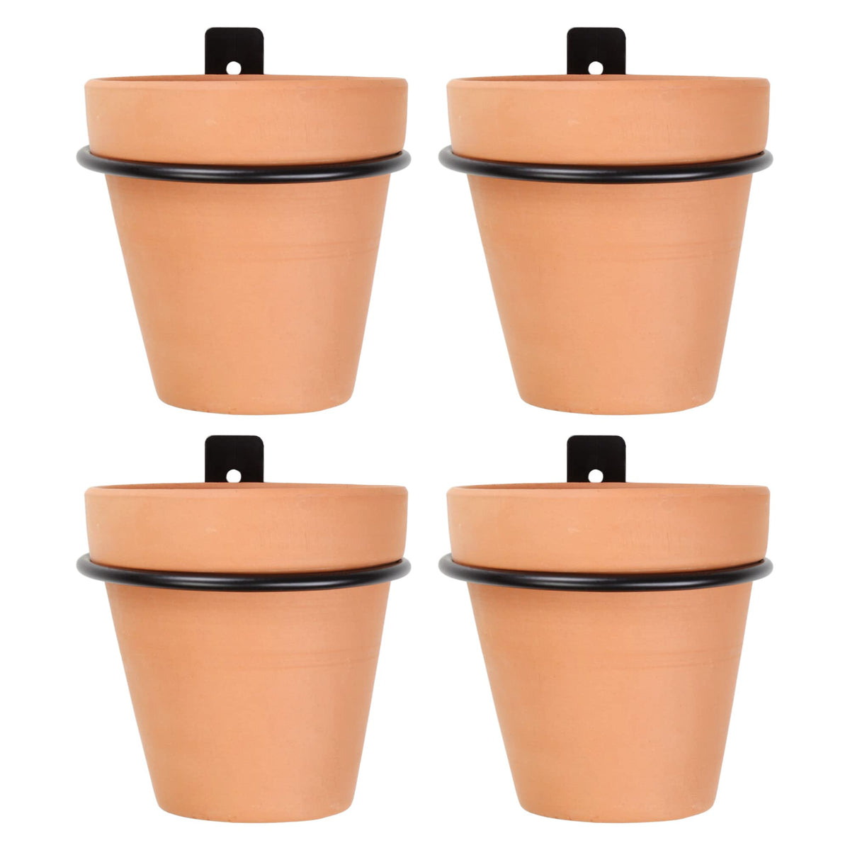 Darware Metal Wall Ring Planters with Pots (4-Pack, 8-Piece Set); Wall Mounted Clay Pots with Holders for Plants and Flowers