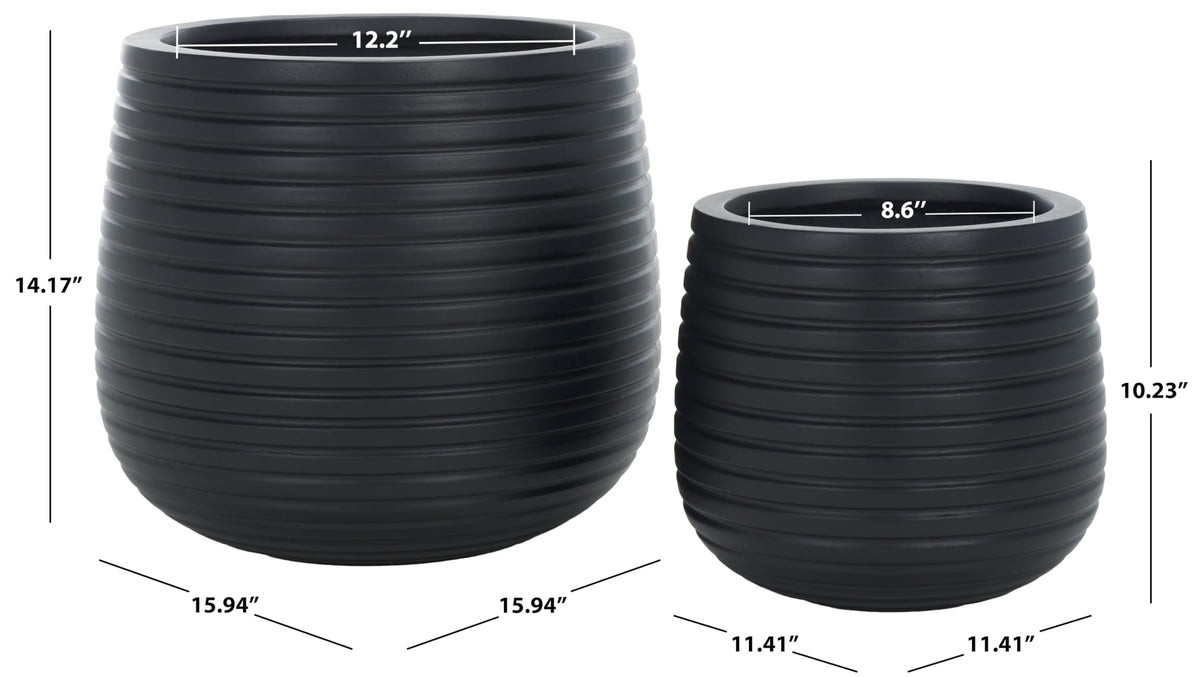 SAFAVIEH Outdoor - Jasper Black Cement Ficonstone Planter Pot Set of 2 with Drainage Hole, Frost Resistant Garden Planters for Patio, Deck, Indoor Outdoor Use (PAT1535A-SET2)