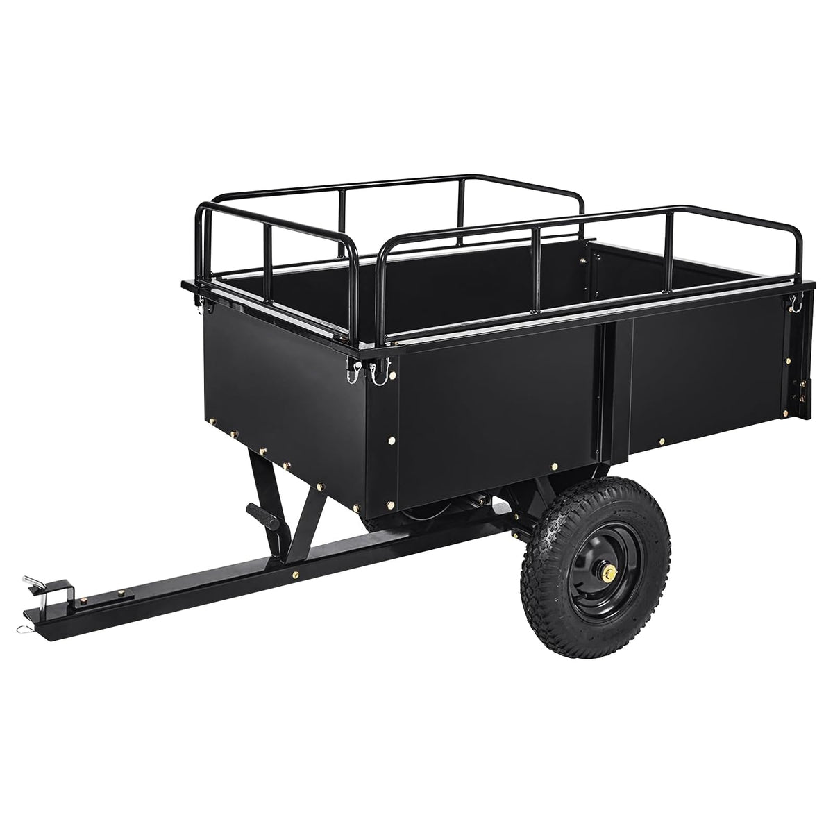 750 LBS Utility Trailer, 15 Cu.Ft Heavy Duty Steel Dump Cart Garden Trailer, with Removable Sides, Hand Pull & Foot Pedal Wagon for ATV, UTV, Lawn Mower, Tractor, Multipurpose Yard Trailer, Black