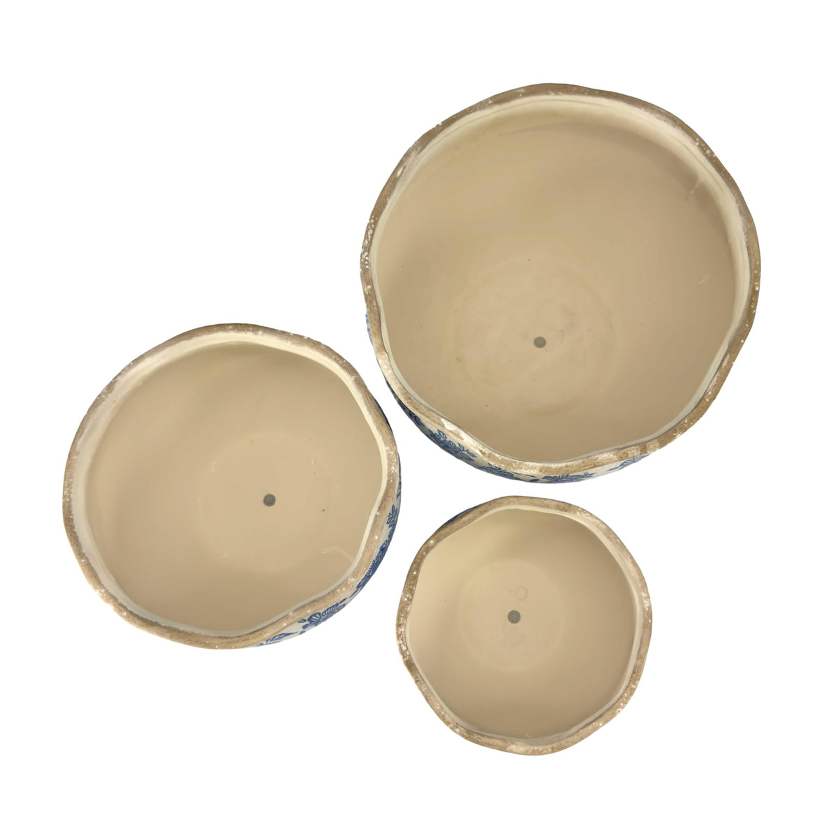 Galt International Ceramic Plant Pots Set of 3 Rustic Vintage Farmhouse Cream Crackle Glaze (11"/ 9.6"/ 7") Garden Indoor Outdoor Flower Planter w/Drainage Hole (Vintage Blue)