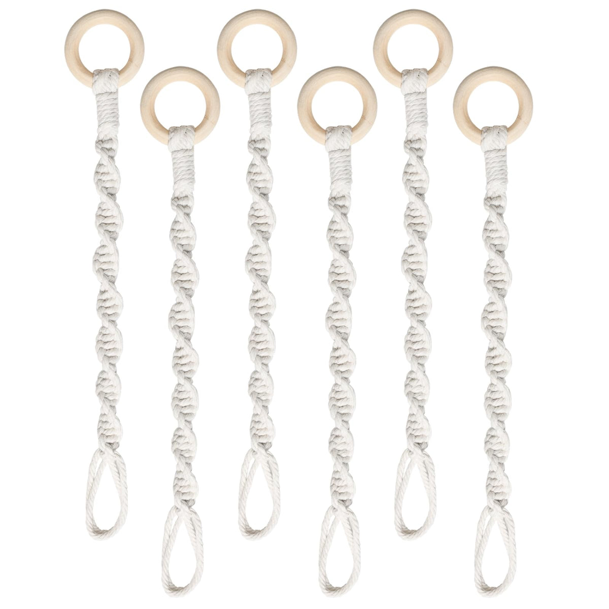6 Pack Adjustable Macrame Plant Hanger Extenders Connectable Rope Hanging Plant Extender Handmade Woven Hanging Basket Extension with Wooden Ring for Indoor Outdoor Plant Pot Holder (Style 1, 6)