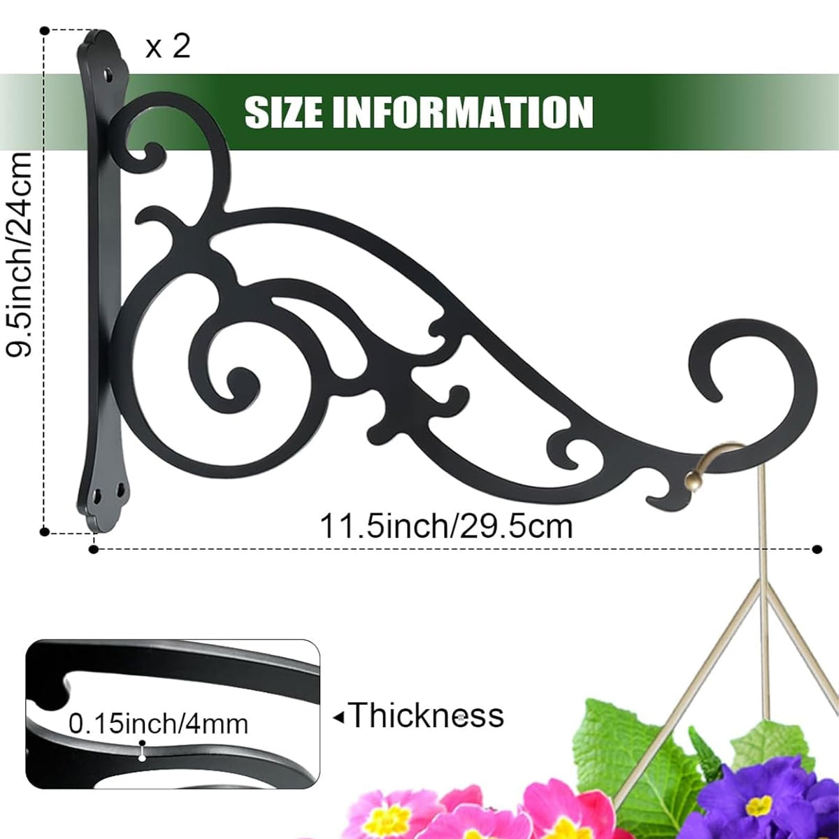 Yaostepqi 2 Pcs Hanging Plant Bracket Wall Hook Hanging Plant Brackets 12-Inch Black Iron Plants Indoor/Outdoor Planter Hangers Hooks for Hanging Lanterns,Bird Feeders,Wind Chimes