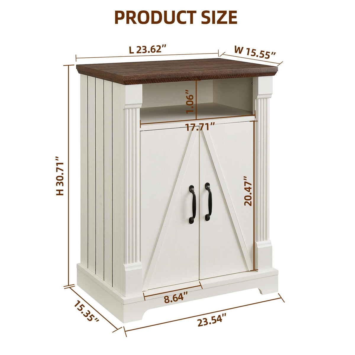 24" Farmhouse Storage Cabinet with Barn Doors, Antique White Freestanding Sideboard Buffet with Adjustable Shelf, Pantry Hutch Coffee Bar for Kitchen Bathroom Living Room - Small Floor Cabinet