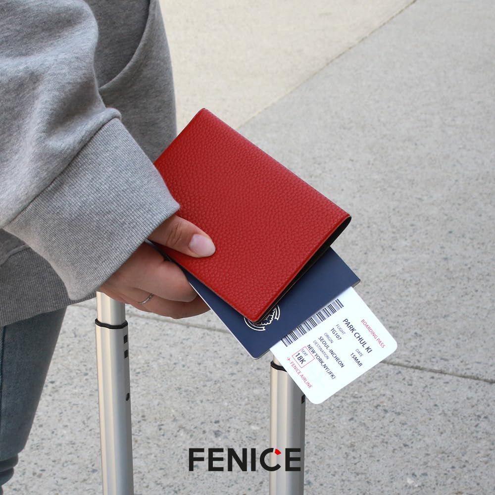 Fenice Classic Passport Cover Holder Wallet Case for Travel Essential RFID Blocking Vegan Leather Waterproof (YELLOW)