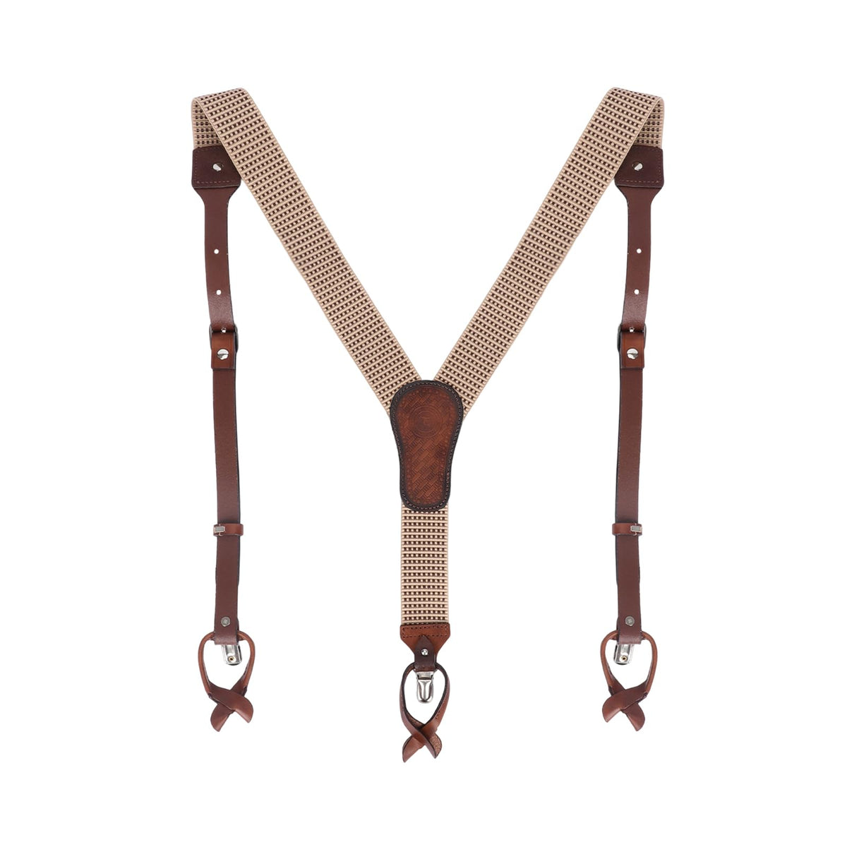 Tourbon Leather Suspenders for Men Y Back Shape Elastic Webbing Adjustable Brown Wedding Groomsmen with Interchangeable Clips