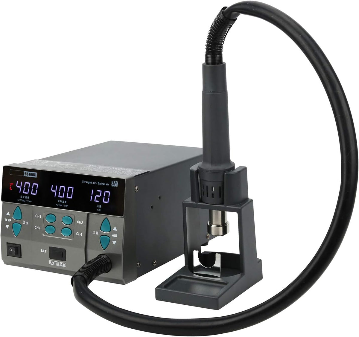 KINGTAIXIN 8610DX Pro Hot Air Rework Station,110v Digital Display Hot Air Gun Soldering Station with 4 Air Nozzles,4Channel Memory Function,Adjustable Temperature Desoldering Gun BGA Rework Station