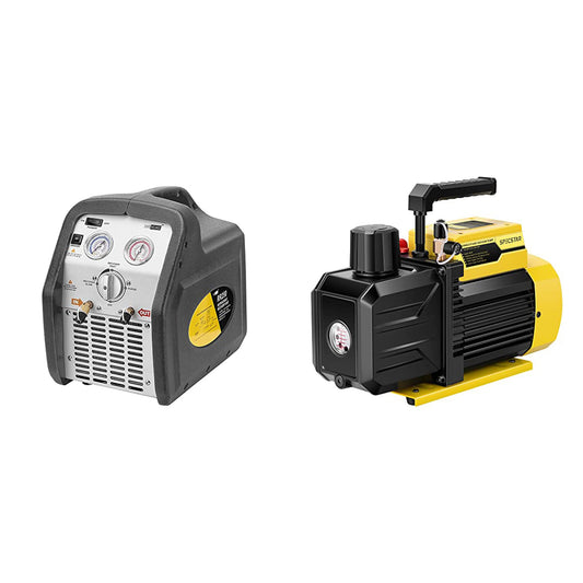 VIVOHOME 110-120V AC 60Hz 3/4HP Single Cylinder Portable Refrigerant Recovery Machine and 110V 1/4 HP 3.5 CFM Single Stage Rotary Vane HVAC Air Vacuum Pump