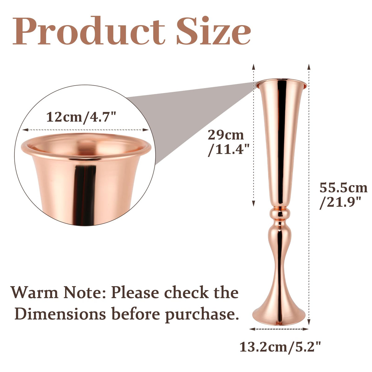 Gold Vase for Wedding Centerpiece, 2Pcs Metal Trumpet Vase 22" Tall Flower Stand for Wedding Table Centerpiece Decoration Floral Arrangement for Reception Bridal Party Decor