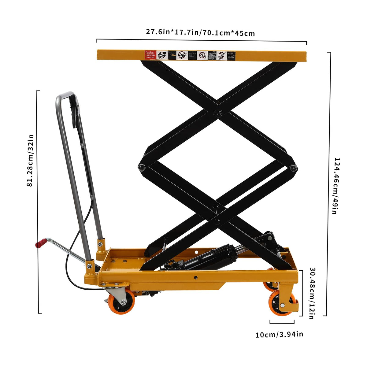 Hydraulic Lift Table,Manual Scissor Lift Table Hydraulic Lift w/Locking Wheels and 4 Wheels,51’’Lifting Height Double Scissor Platform Truck for Material Handling and Transportation (330LBs Capacity)