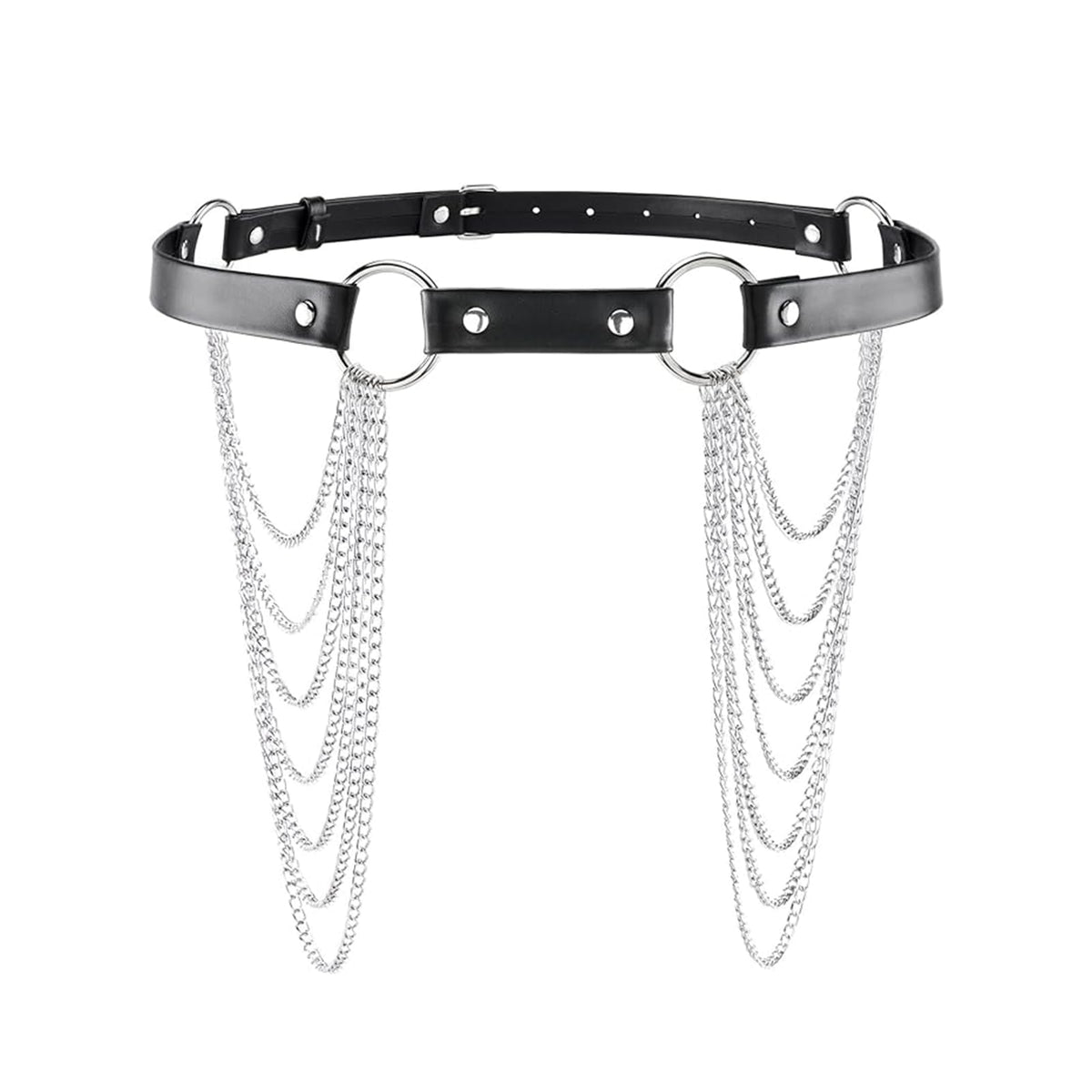 WARANDOD Waist Chain Belt Punk Black Leather Body Accessories Adjustable Body Jewelry Goth Belt for Women (Fits Waist 29.7IN-38.2IN)
