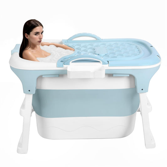 41 Inch Foldable Bathtub for Adults, Large Portable Tub for Shower, Effortless Collapsible Bathtub Adult for Spacious Bathrooms & Outdoor Use, Ideal for Ice Baths & Hot Baths (Blue, 41 Inch)