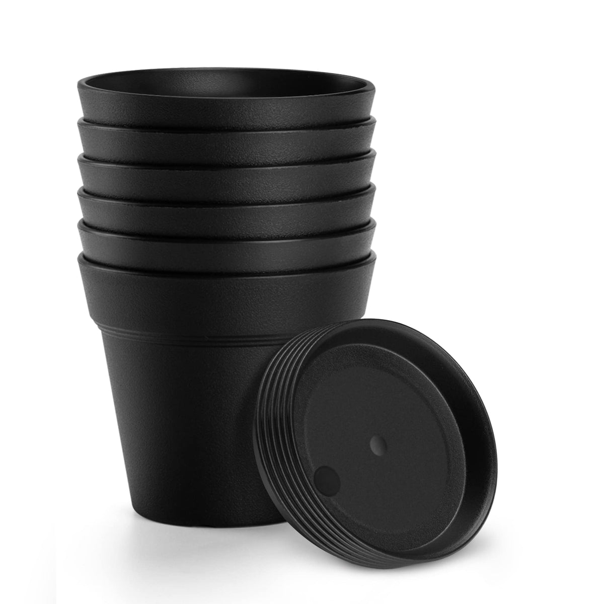 FHWTY 6 Pack 7in Plastic Plant Pots Black & 6 Pack 7in Plastic Plant Pots White