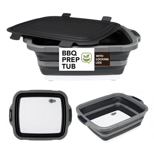 Verdvoca 1 Pcs 30L & 2 Pcs 16L Collapsible BBQ Prep Tubs with Lids for Fruit Prep & Washing, Meal Marinating and Food Storage