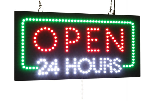 Open 24 Hours Sign, Jumbo size, 31"x17", 78x43cm, TOPKING, LED, Neon, Florescent, Signage, Signboard, Display, Billboard, Screen, Grand Opening, Gift