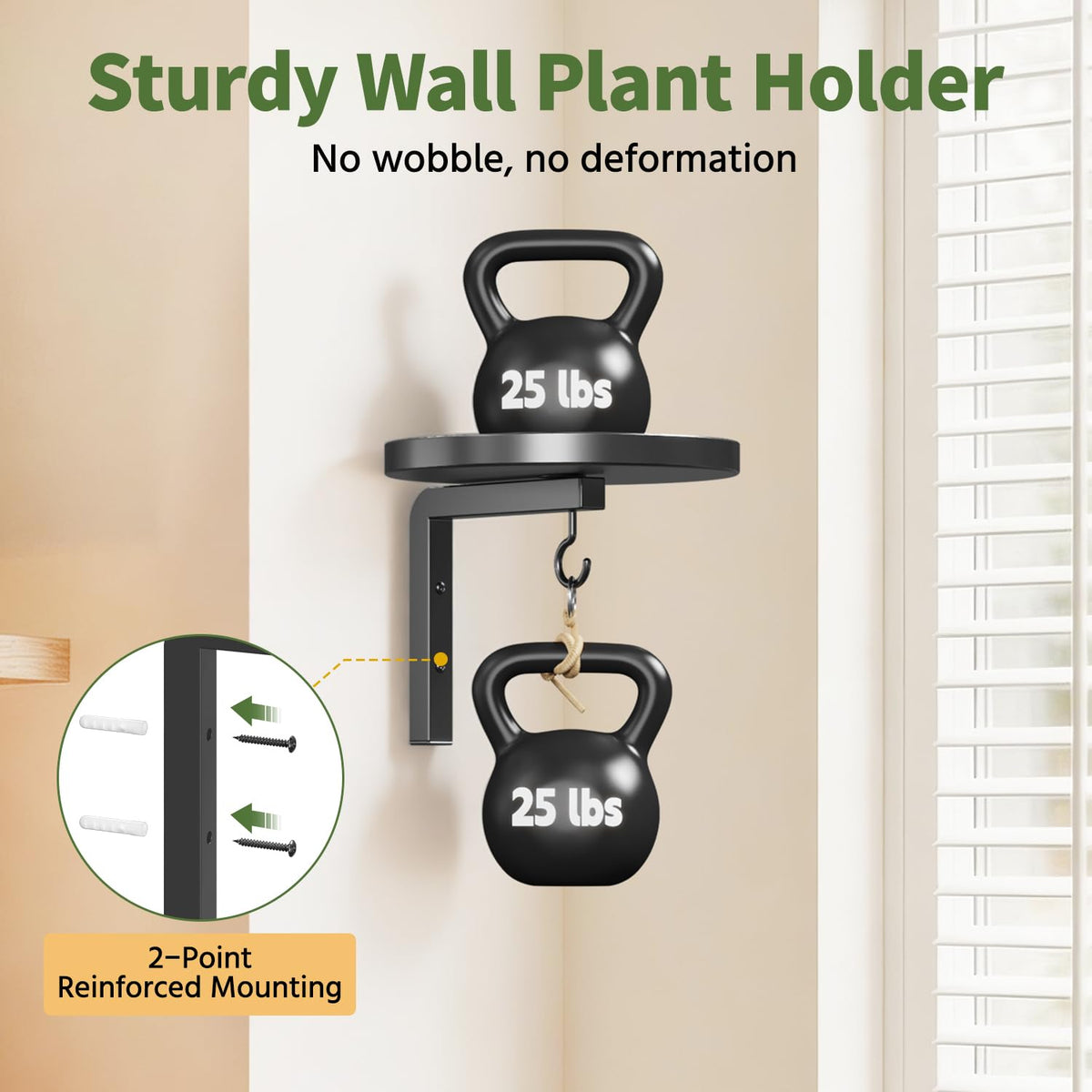 LASZOLA Plant Hangers Shelves Wall Mounted Indoor with Grow Lights, Metal Window Plant Holders, 2Pcs Modern Floating Flower Display Stand with 2 Hooks for Outdoor Kitchen Bathroom Decor, Black