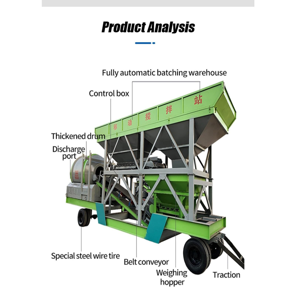 Mini Concrete Batching Plant, Mobile Cement Mixing Station with Aggregate Batching Unit, Portable Concrete Mixer System for Building Projects and Material Mixing