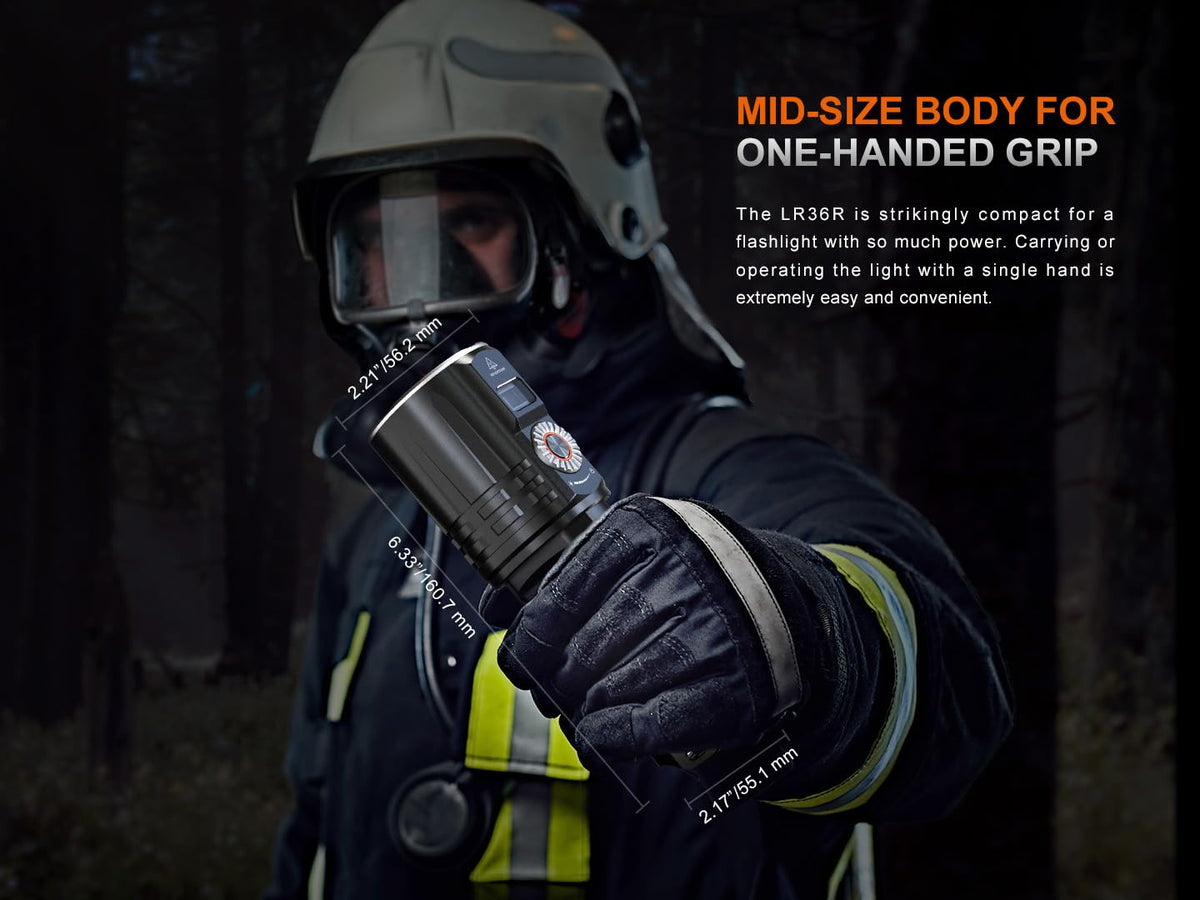 Fenix LR36R 10000 Lumen LEP Long Throw Beam Search and Rescue Flashlight with EdisonBright Charging Cable Carrier