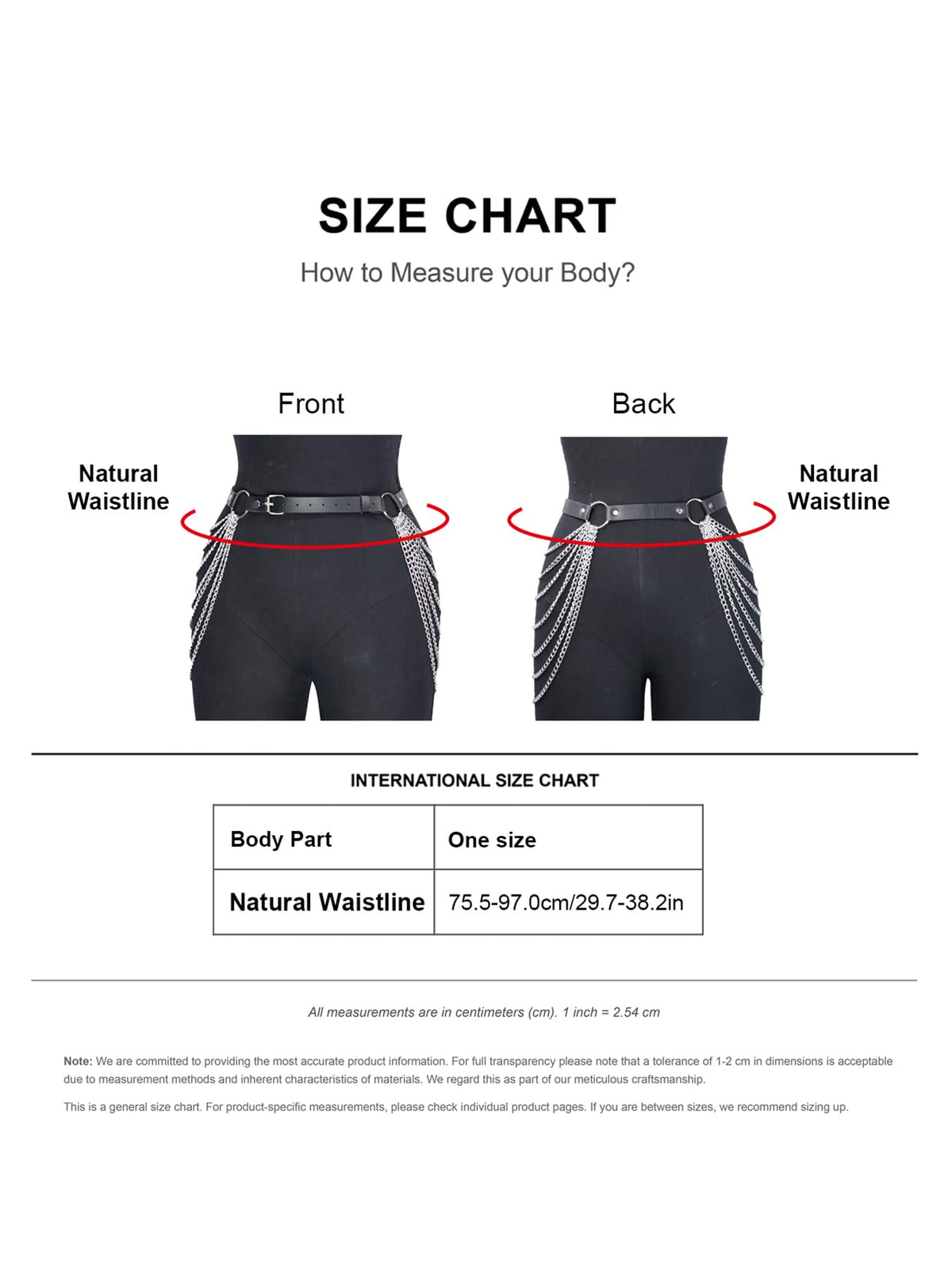 WARANDOD Waist Chain Belt Punk Black Leather Body Accessories Adjustable Body Jewelry Goth Belt for Women (Fits Waist 29.7IN-38.2IN)