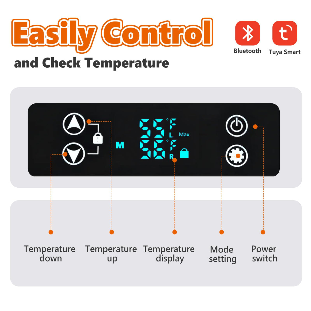 OLIXIS Portable Car Refrigerator, 53QT Dual-Zone Electric Cooler for Vehicles with Wheels & Cutting Board, -4℉-68℉ Freezer Smart Control via Bluetooth, Battery Protection, 12/24V DC & 100-240V AC