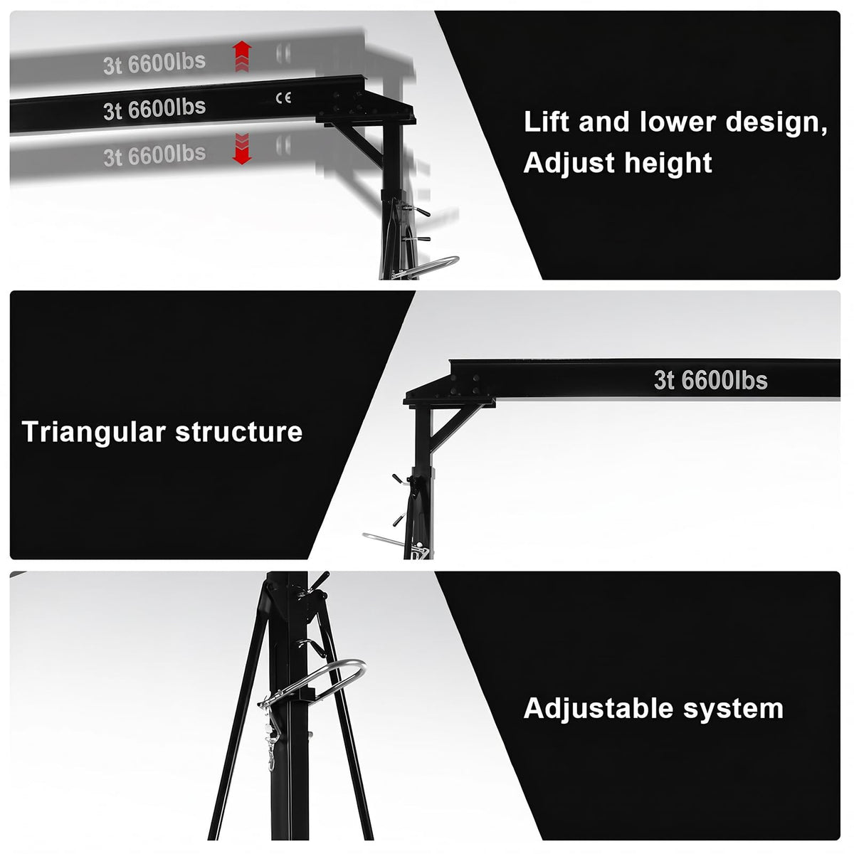 3 Ton 6600 LBS Gantry Crane, Portable Shop Hoist with Wheels, Adjustable Height 8.5-12.5 FT, Heavy Duty Steel I-Beam Gantry Crane with Trolley for Warehouse, Factory, Auto Repair & Construction