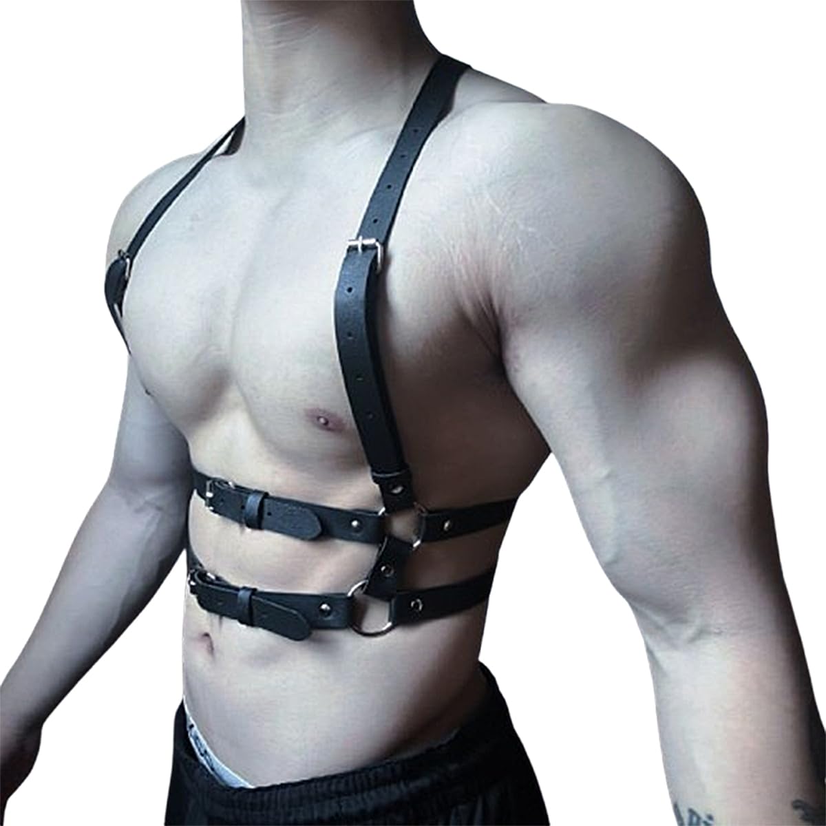 Dicosky Adjustable Men's Bondage Harness,PU Leather Chest Strap Suspenders for BDSM,SM Fetish,Gothic Stage Performance,Punk Clubwear&Gay Cosplay Costume Valentine's Day