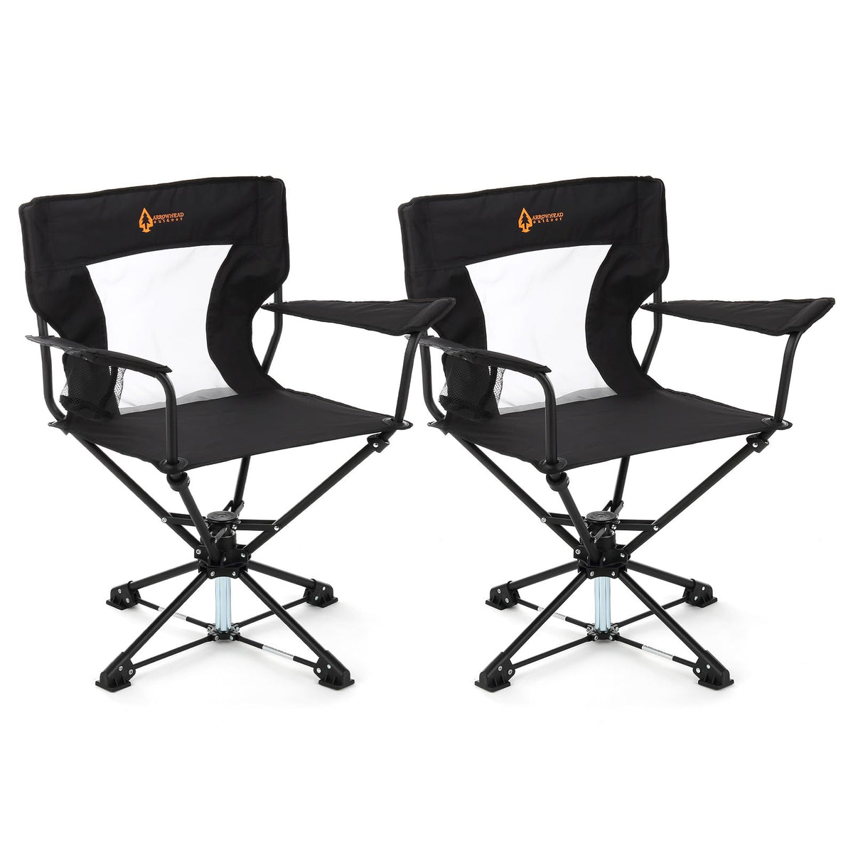 ARROWHEAD OUTDOOR 2-Pack 360° Swivel Hunting Chair Stool Seat, Perfect for Blinds, No Sink Feet, Supports up to 450lbs, Carrying Case, Steel Frame, 600D Canvas