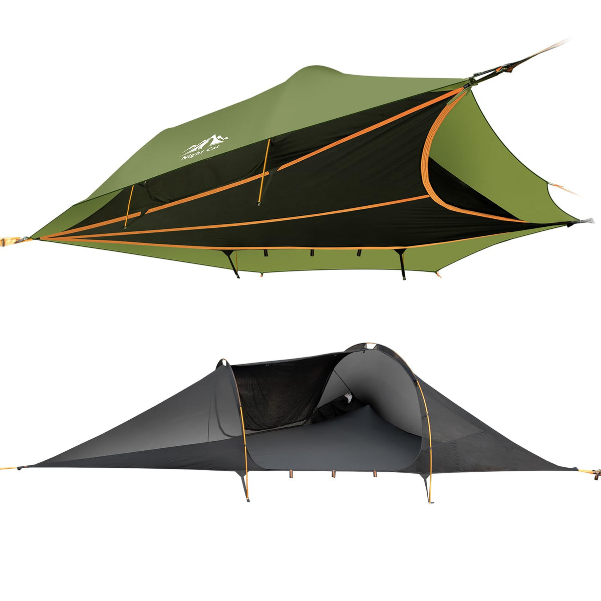 Night Cat Triangle Hammocks 2-Persons: Lay Flat 3 Point Hammock Tent with Bug Net Rainfly 13ft 440 LBS