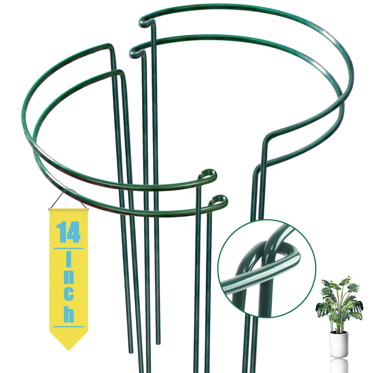 WooWellGoGoGo Snake Plant Support Stake - Half Round Peony Stake and Support, Heavy Duty Hydrangea Support Cage, Half Moon Houseplant Support Ring for Potted Indoor Plants (4 Pack, 14x8Inch)