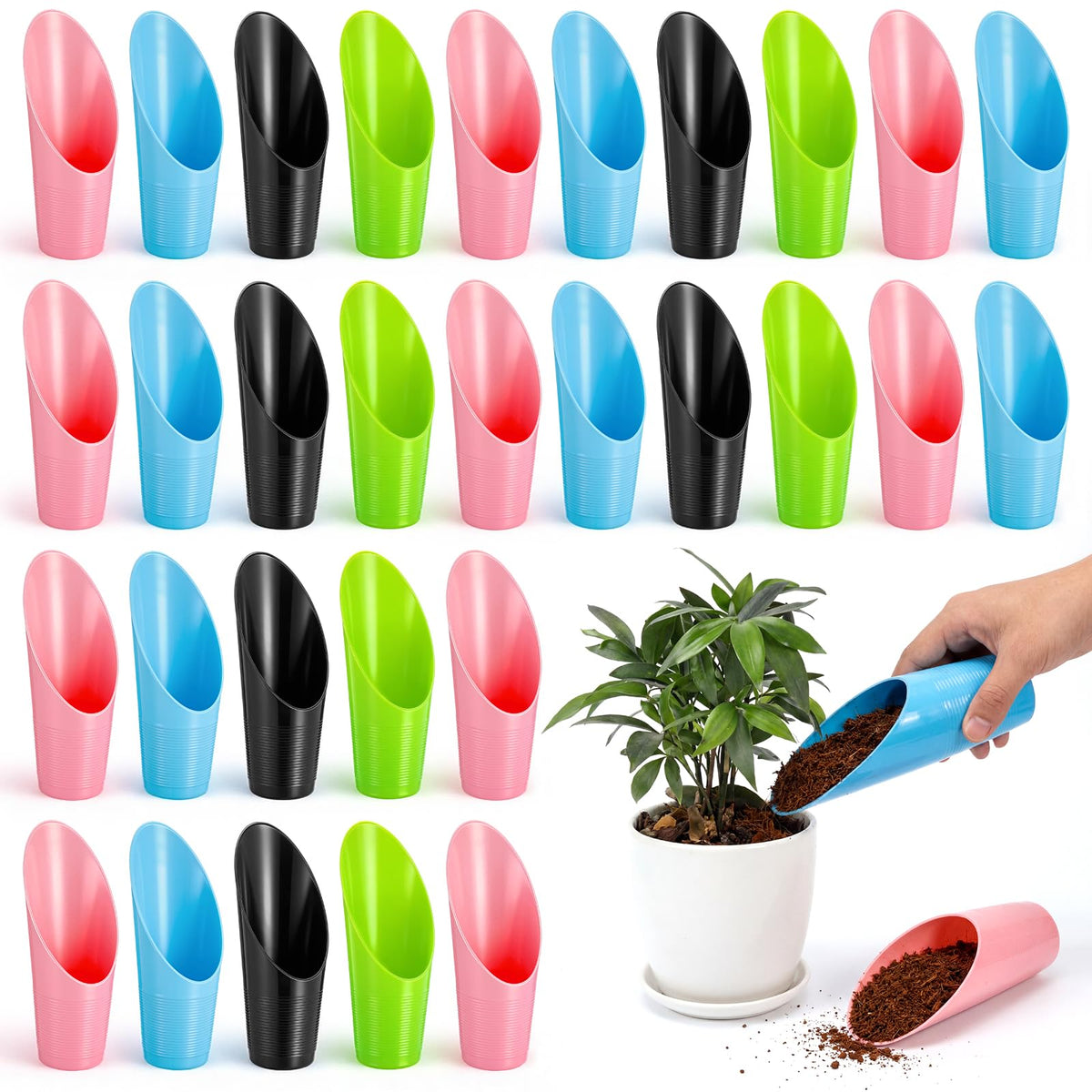 Lothee 48 Pcs Bonsai Soil Scoops Small Plastic Garden Soil Scoop Set Colorful Small Potting Shovel for Garden Tools